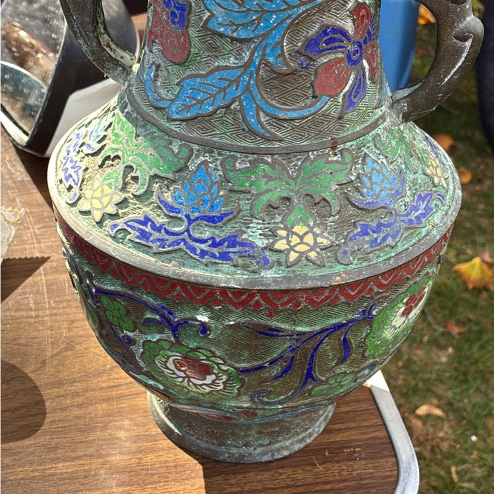Colorful Floral Metal Vase